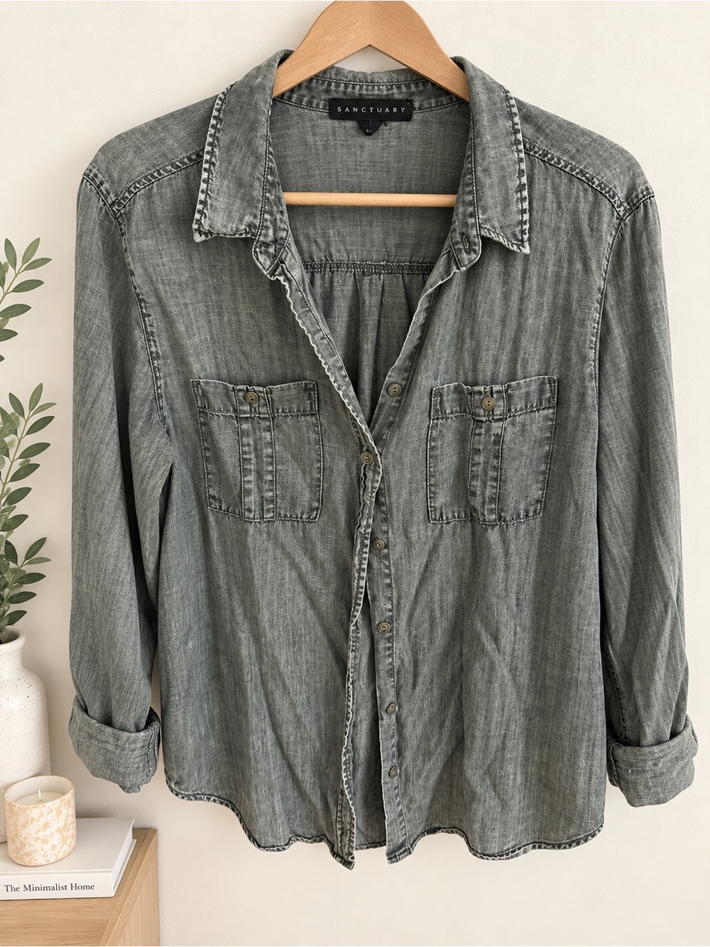 Sanctuary Washed Gray Button-Down Denim Shirt